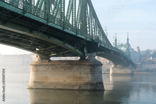 The Liberty Bridge in Budapest in Hungary, it connects Buda and Pest cities  across the  Danube river. shortest bridge in Budapest city. #293107354