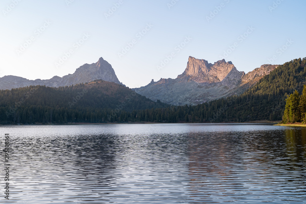 Mountain lake, Ergaki National Park. The picturesque lake, which is lost in the endless mountain landscapes.