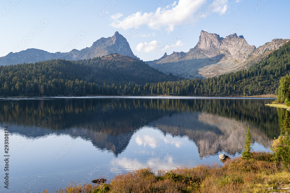 Mountain lake, Ergaki National Park. The picturesque lake, which is lost in the endless mountain landscapes.