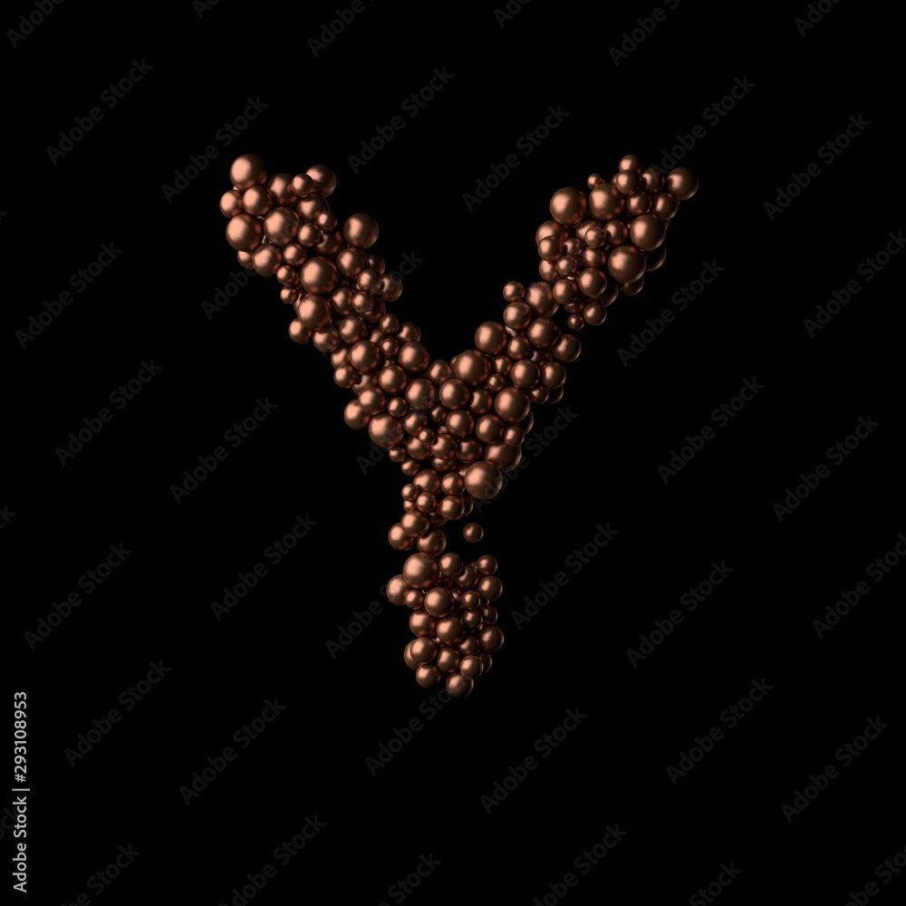 Abstract bronze letter Y made of tiny spheres on black background.3D rendering. Fancy alphabet Abstract bronze letter Y made of tiny spheres on black background.3D rendering. Fancy alphabet