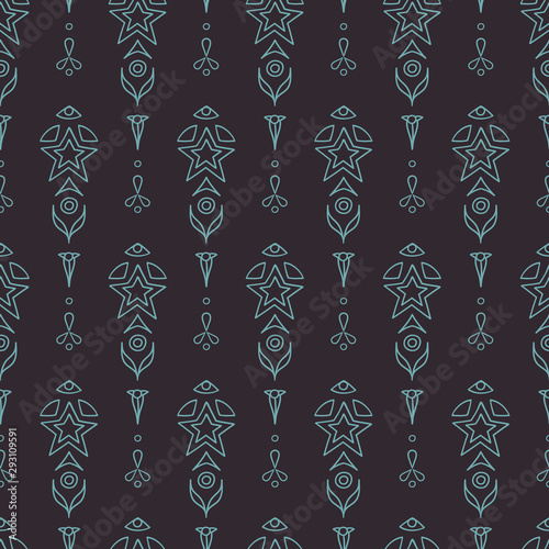 Vector Magical Forest Totem on Dark seamless pattern background.