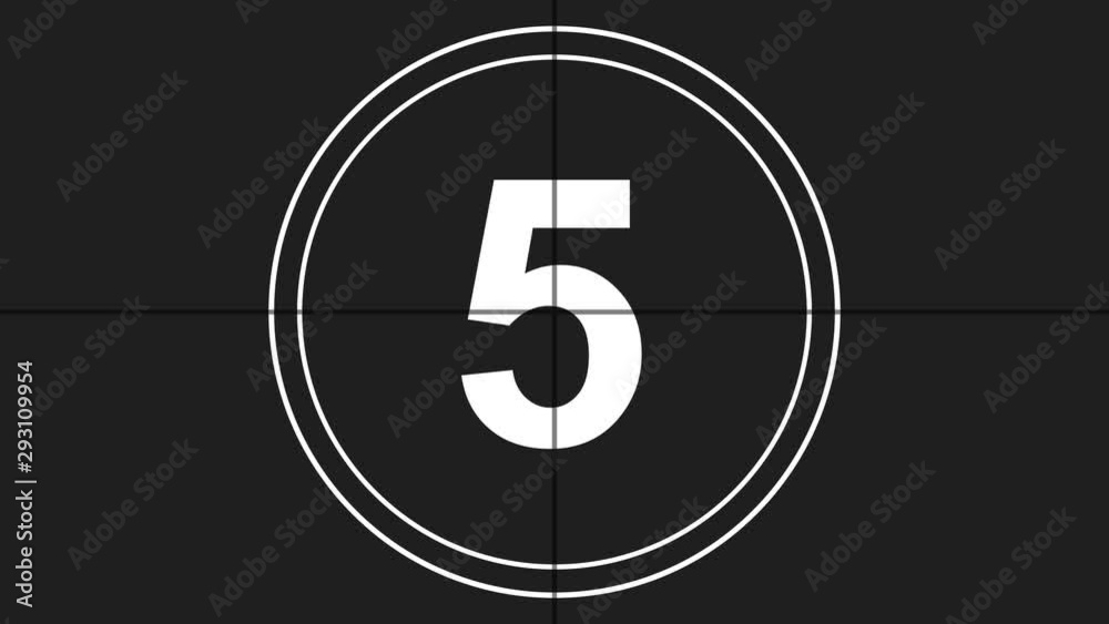 4K. real time countdown leader graphic counting from 10 to 0 with numerals reverse, vintage style in monochrome color 