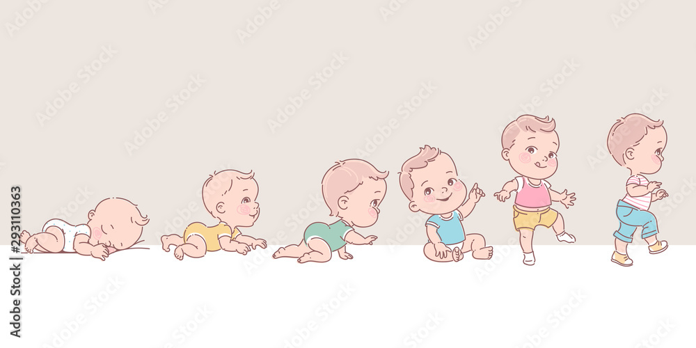 Baby boy in clothes. Set of child health and development icons in line. Baby boy in clothes. Set of child health and development icons in line.