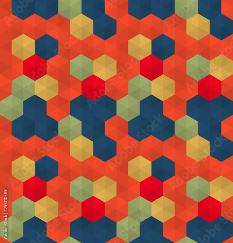 Abstract seamless pattern. Colorful geometric background with hexagons.