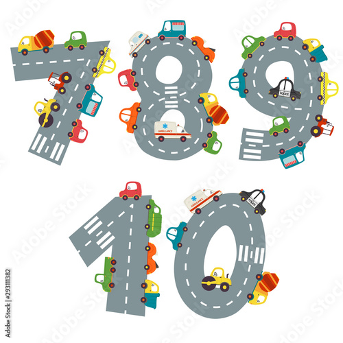 set of numbers with number of cars from 7 to 10 - vector illustration, eps    