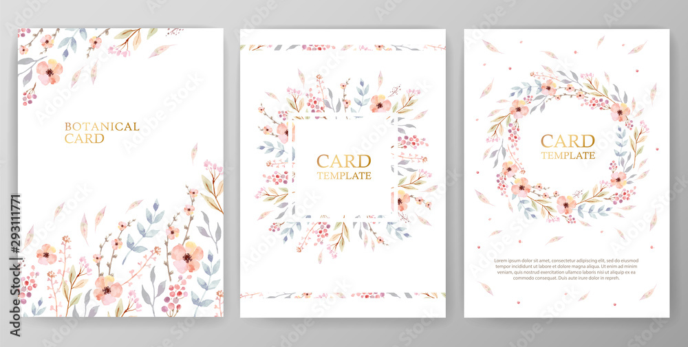 © elinka_art - Vintage vector card, wedding invitation with watercolor flowers on white background.