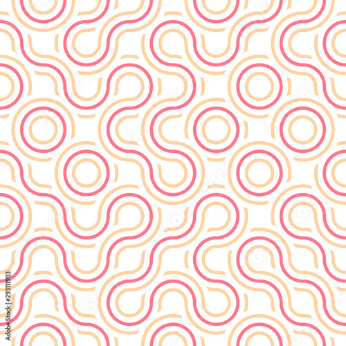 Vector abstract seamless pattern with circling lines of different colors. Textile background for package, cover, greeting cards.