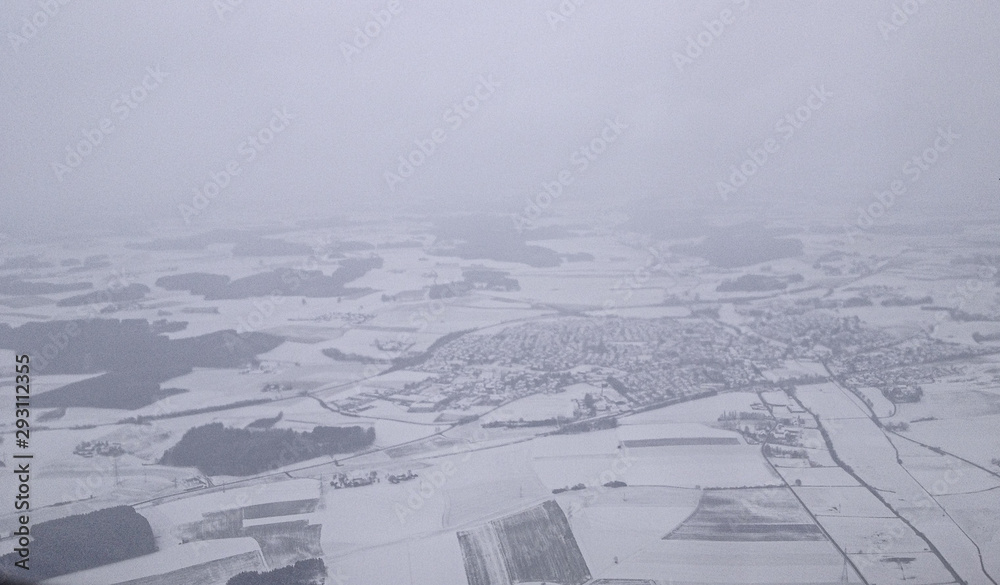 Aerial view of snow covered fields Austria Aerial view of snow covered fields Austria