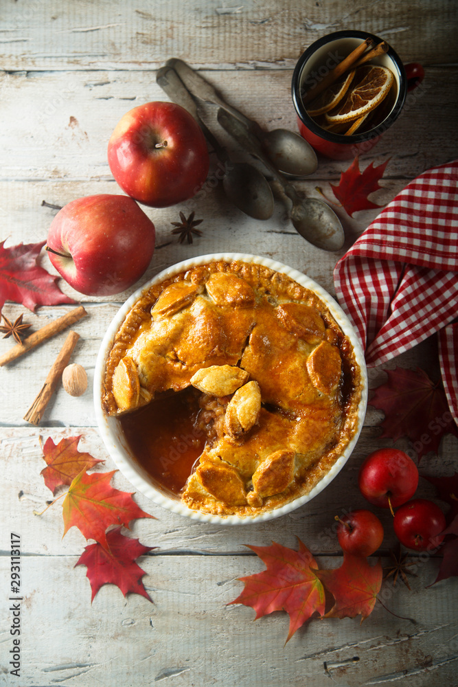 Homemade apple pie with spices