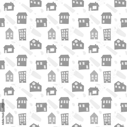 Scandinavian seamless pattern with hand drawn doodle houses. Cute children vector doodle. background for boys room, holiday textile, web design
