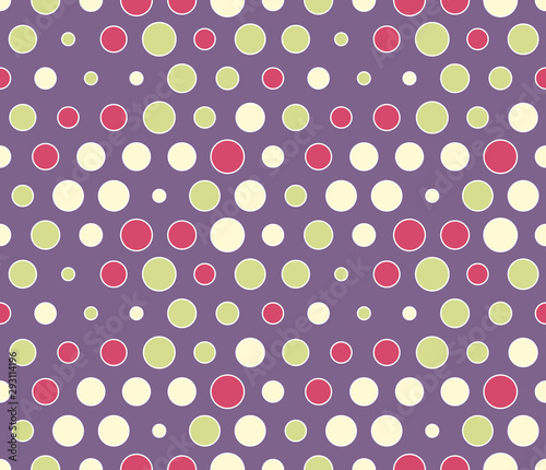 Vector abstract seamless pattern with circles of different colors. Textile background for package, cover, greeting cards.
