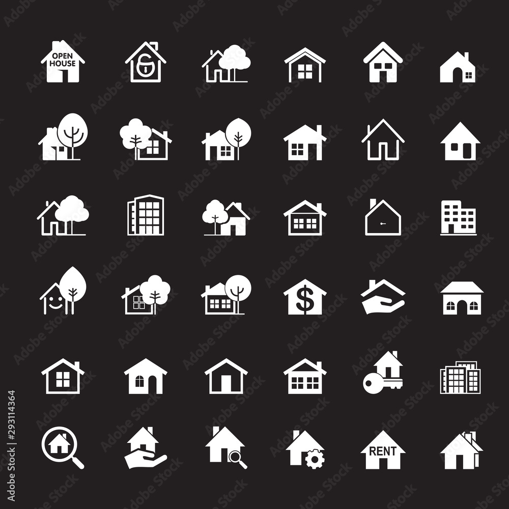 Set of white house icon. Real estate. Outline vector Illustration.