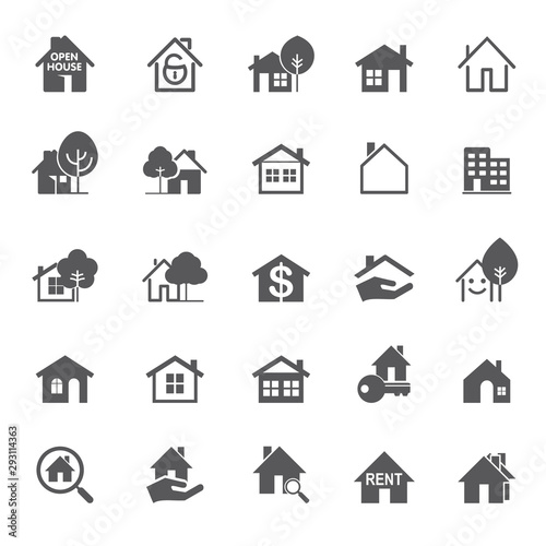 Set of grey house icon. Real estate. Outline vector Illustration.