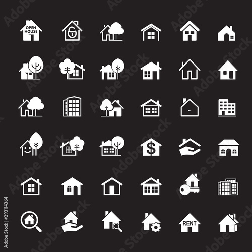 Set of white house icon. Real estate. Outline vector Illustration.