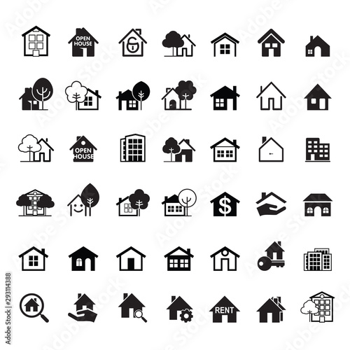 Set of black house icon. Real estate. Outline vector Illustration. photo