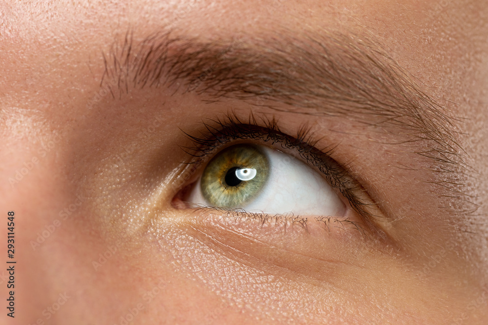 Caucasian young man's close up portrait. Beautiful male model with well-kept skin. Concept of human emotions, facial expression, sales, ad, beauty, hope. Green eye looking up and eyebrow. Caucasian young man's close up portrait. Beautiful male model with well-kept skin. Concept of human emotions, facial expression, sales, ad, beauty, hope. Green eye looking up and eyebrow.