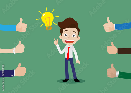 People like and give a thumbs up to the good idea of a businessman