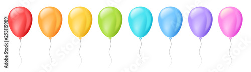 Vector set of realistic isolated colorful balloons for template and invitation decoration on the transparent background. Concept of birthday and anniversary celebration