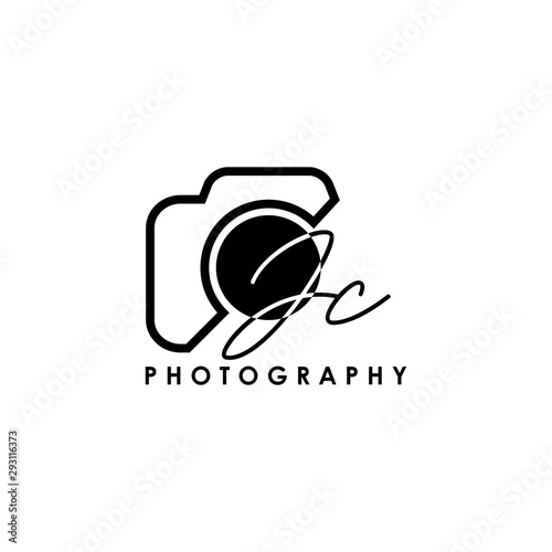 Initial Letter JC with camera. Logo photography simple luxury vector.