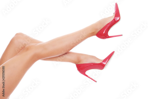 Beautiful, long legs in sexy red heels.