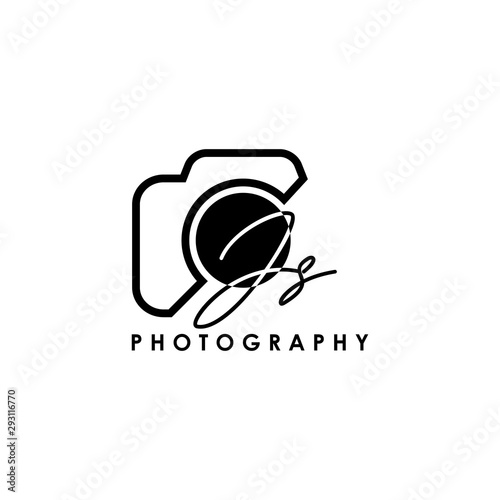 Initial Letter JS with camera. Logo photography simple luxury vector.
