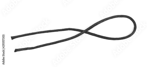 Black rope isolated on white background, top view 