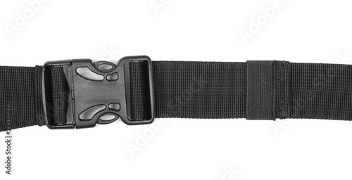 Black nylon fastening belt, strap isolated on white background