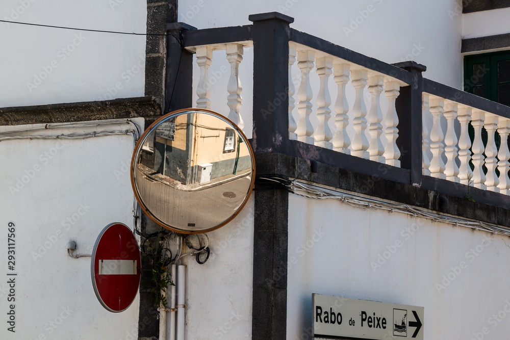 Fototapeta premium Traffic mirror and No entry traffic sign