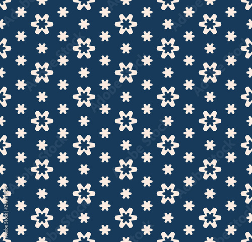 Vector minimalist floral seamless pattern. Deep blue and pink geometric texture