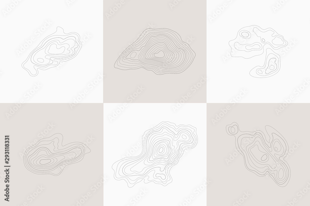Set of topographic design elements, circular geographic grid map