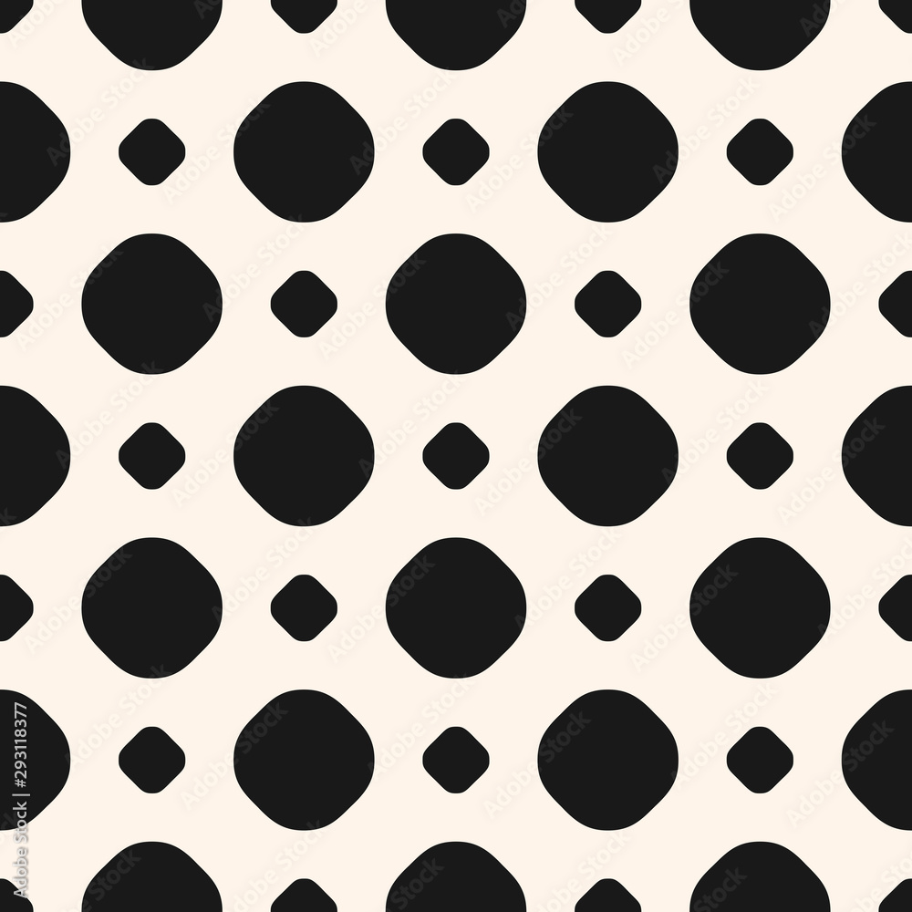 Polka dot vector monochrome seamless pattern, big and small circles background Polka dot vector monochrome seamless pattern, big and small circles background