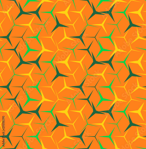 Seamless abstract hexagons and triangles textile pattern. Multicolor modern stylish background cover geometric shapes.