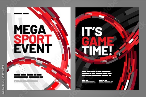 Template design with flying shapes for sport event, invitation, awards or championship. Sport background.