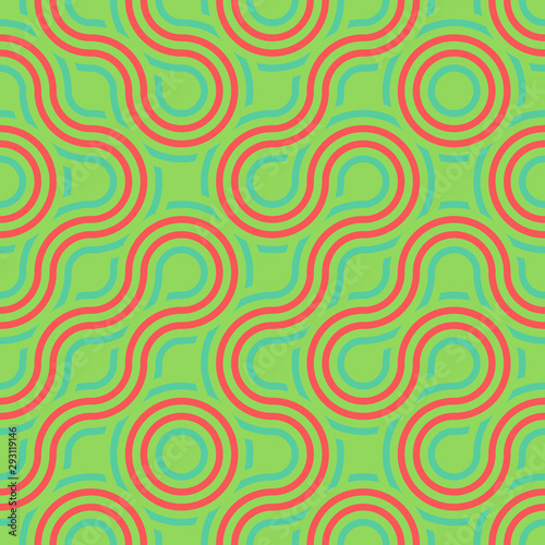 Seamless abstract psychedelic textile pattern. Multicolor modern stylish background cover geometric shapes.