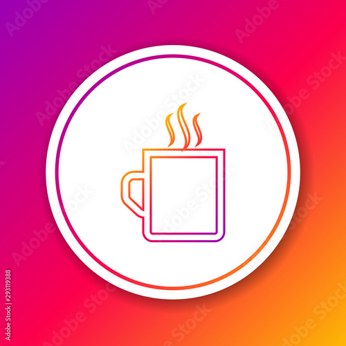 Color line Coffee cup flat icon isolated on color background. Tea cup. Hot drink coffee. Circle white button. Vector Illustration