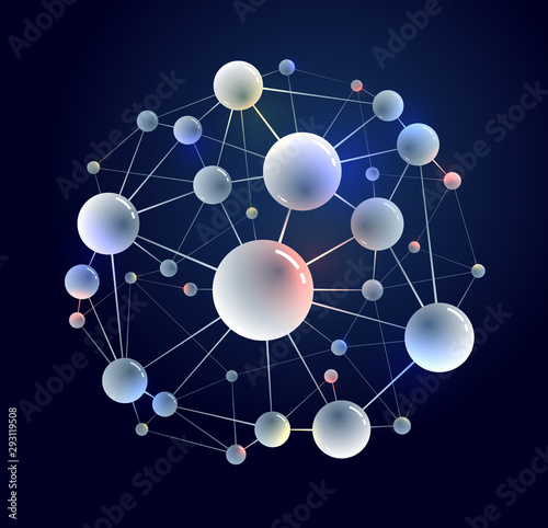 Vector molecules scientific chemistry and physics theme vector abstract background, micro and nano science and technology theme, atoms and microscopic particles.