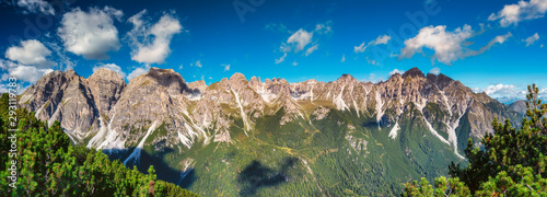A panoramic view of the landscape of the Tyrolean Alps