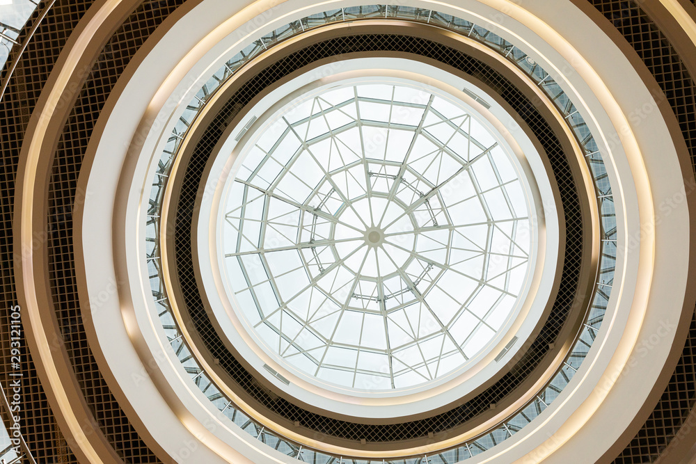 Round glass ceiling dome modern architecture design inside beautiful building interior Round glass ceiling dome modern architecture design inside beautiful building interior