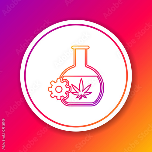 Color line Chemical test tube with marijuana or cannabis leaf icon isolated on color background. Research concept. Laboratory CBD oil concept. Circle white button. Vector Illustration