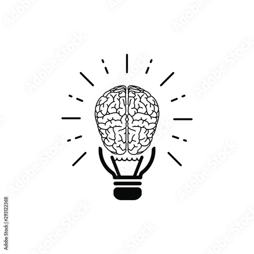 brainstorm idea outline flat icon. Single high quality outline logo symbol for web design or mobile app. Thin line brain think logo. Gray idea icon pictogram isolated on white background. brain icon