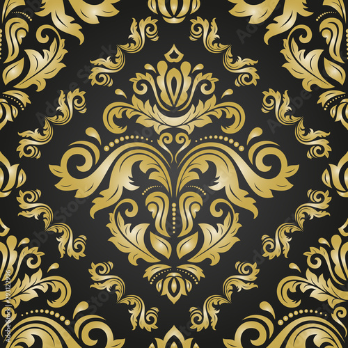 Orient vector classic pattern. Seamless abstract black and golden background with vintage elements. Orient background. Ornament for wallpaper and packaging