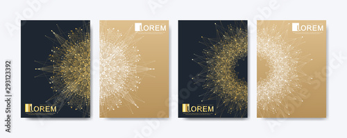 Modern vector template for brochure leaflet flyer cover catalog magazine or annual report. Golden layout in A4 size. Business, science and technology design book layout. Presentation with mandala.