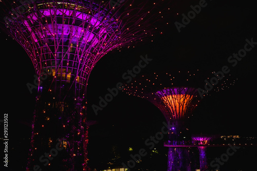 SINGAPORE - J15 September 2019: Walkway at The Supertree Grove at Gardens by the Bay in Singapore near Marina Bay Sands hotel at summer night. photo