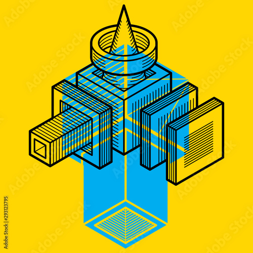 Abstract vector isometric dimensional shape made using geometric figures.
