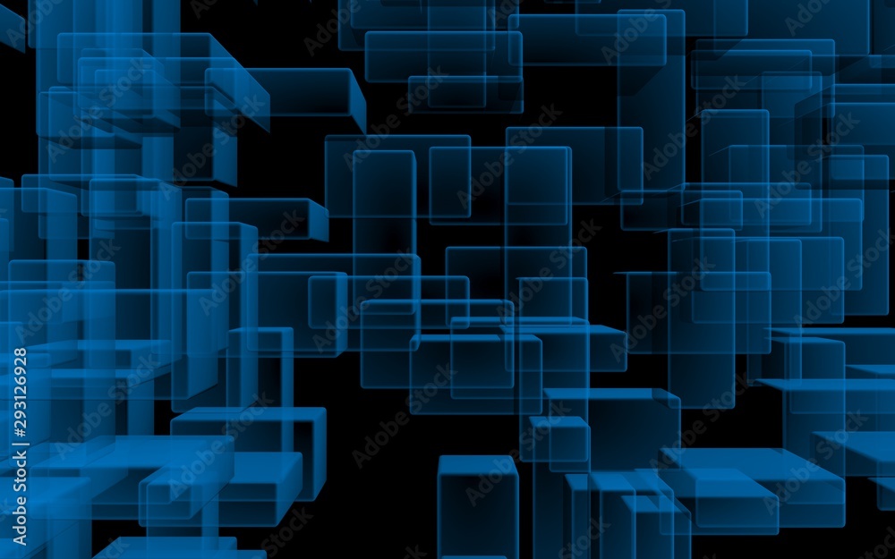 Blue and dark abstract digital and technology background. The pattern with repeating rectangles. 3D illustration Blue and dark abstract digital and technology background. The pattern with repeating rectangles. 3D illustration