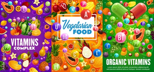 Vitamins in orange fruit, mango, banana, grapes