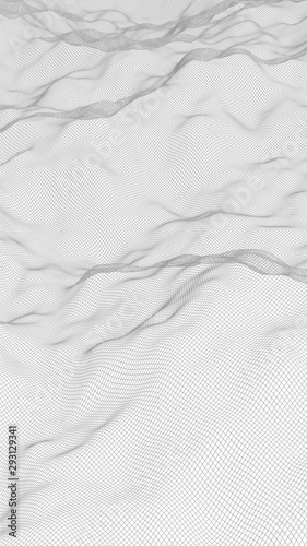 Abstract landscape on a white background. Cyberspace grid. hi tech network. 3d illustration