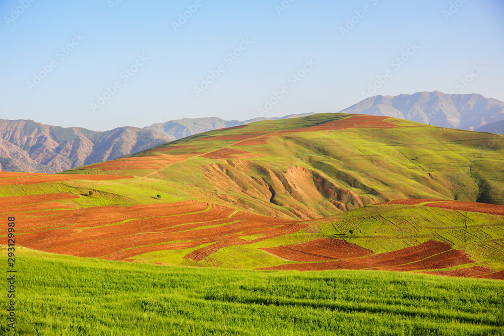 Nature landscape with hills and mountains in Alamut valley,Iran