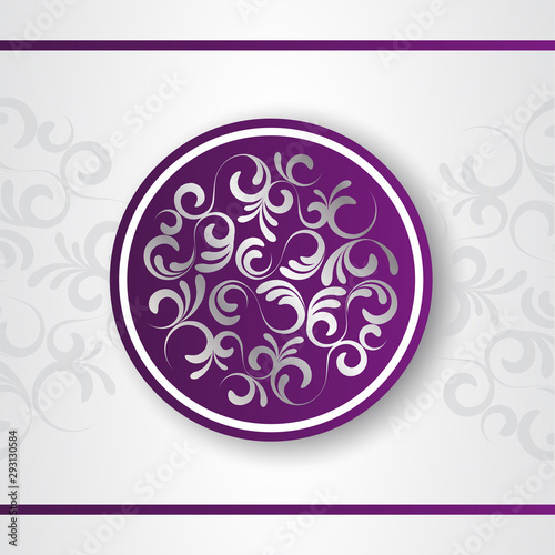 Luxury decorative vector logo template. Purple emblem with silver floral decor. Decorative background. Floral mandala.