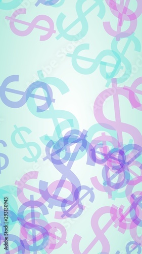 Multicolored translucent dollar signs on white background. Red tones. 3D illustration